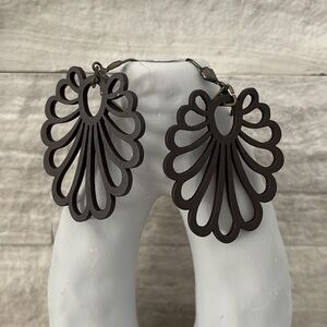 Large Charcoal Boho Wood earrings